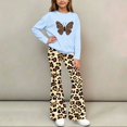 thumbnail image 4 of Spazoro Girls Outfit Set, Long Sleeve Animal Print Loose Fit Elastic Waist Crewneck Flared Leg Casual Graphic Top and Pants 2 Piece Outfits Blue Size 7-8, 4 of 8