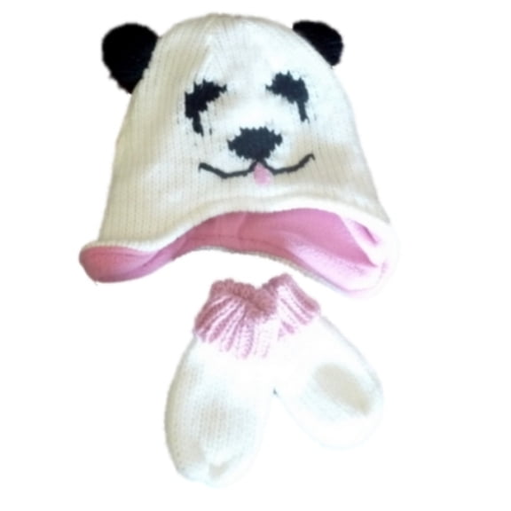 Arizona Infant Girls 2 Piece Hat & Mittens Set, Size 12-24 Months, Ivory Panda