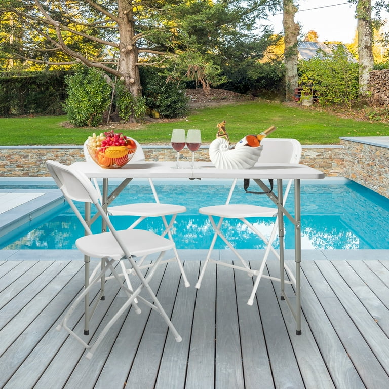 4ft Foldable Patio Table Portable Plastic White with Lift Function - Main Image