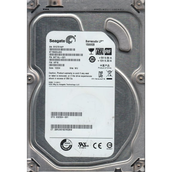 ST1500DL003, 5YD, WU, PN 9VT16L-021, FW HP16, Seagate 1.5TB SATA 3.5 Hard Drive