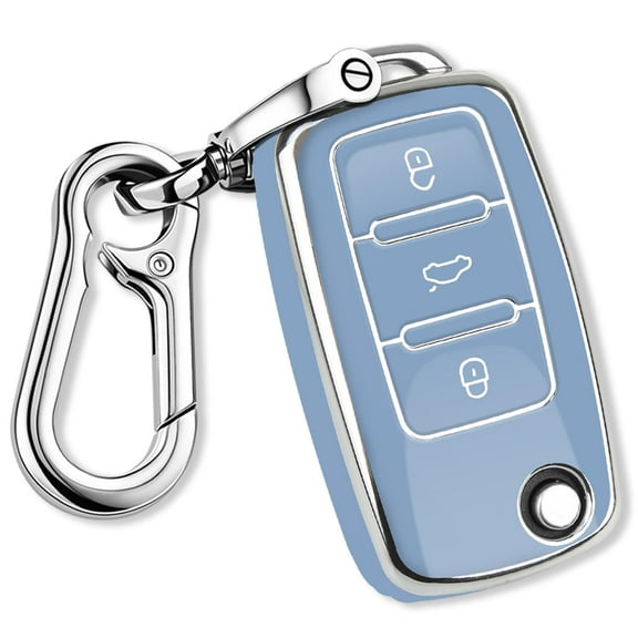 for VW Key Fob Cover with Keychain Silver Trim Soft TPU Compatible with Volkswagen Jetta Beetle Santana Scirocco Eos Tiguan Touran Polo MK5 Passat Golf GTI MK6