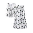 thumbnail image 1 of Conjunto de 2 piezas para mujer, traje estampado con cordones y cuello en V, sin mangas, con volantes, pantalones de pierna ancha divididos, verano 2024, 1 of 5