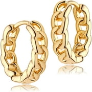 Fettero Gold Huggie Loops Circle Hoop Earrings 14K Gold Plated Dainty Jewelry Gift for Women Men