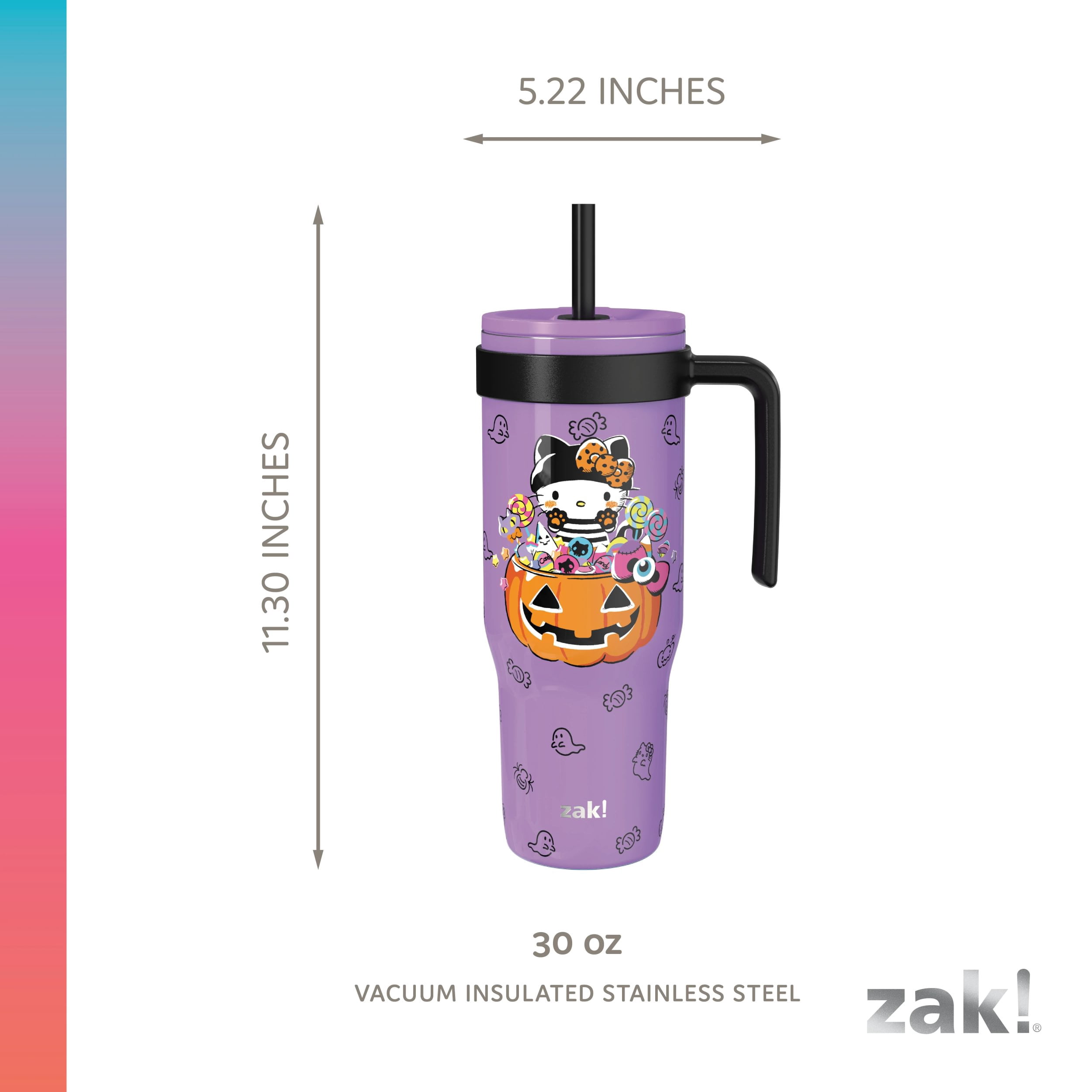 Zak Designs 30oz SS Straw Tumbler with a Handle, Light Purple Hello Kitty