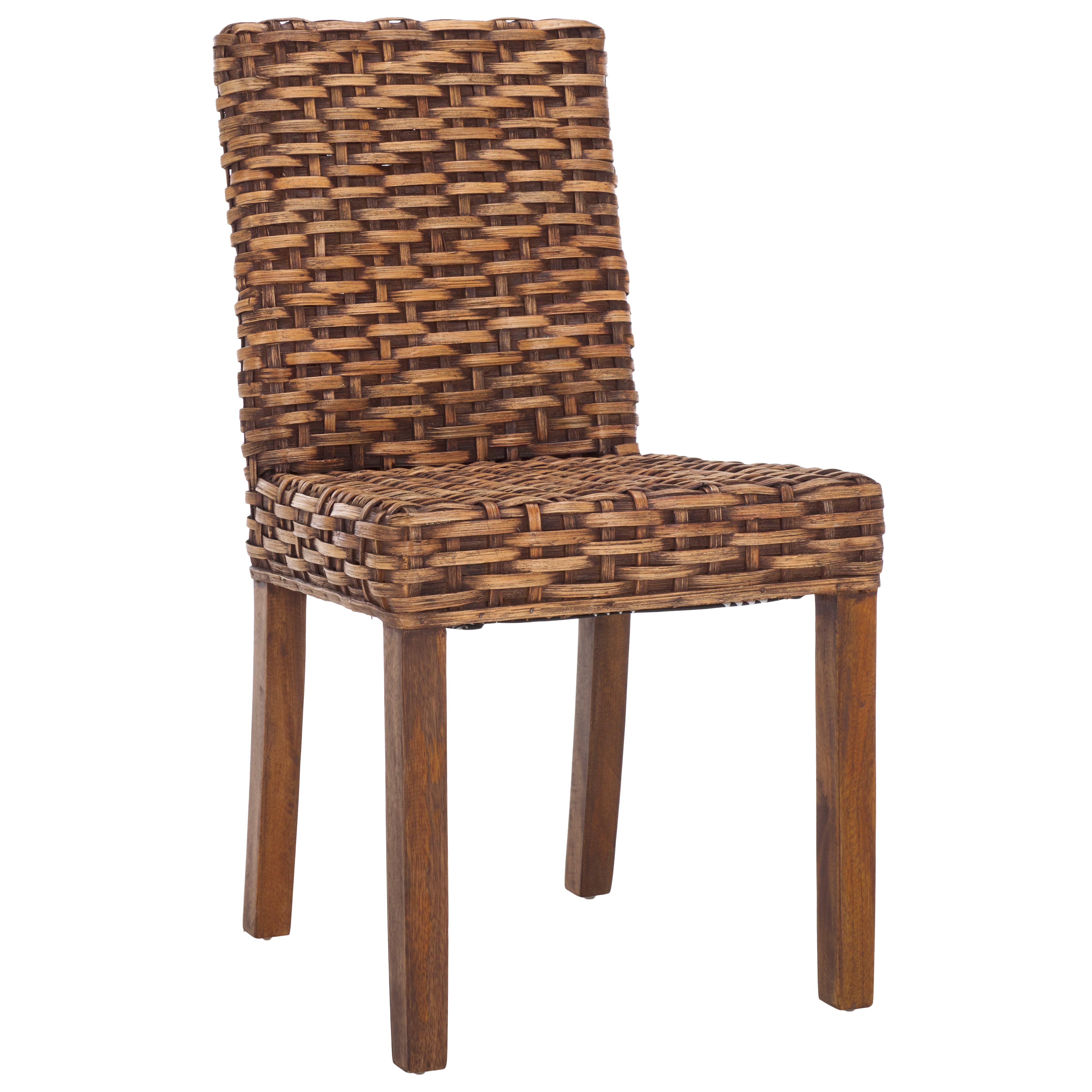 Safavieh Grove Wood and Rattan Coastal Side Chair, Brown (Set of 2)