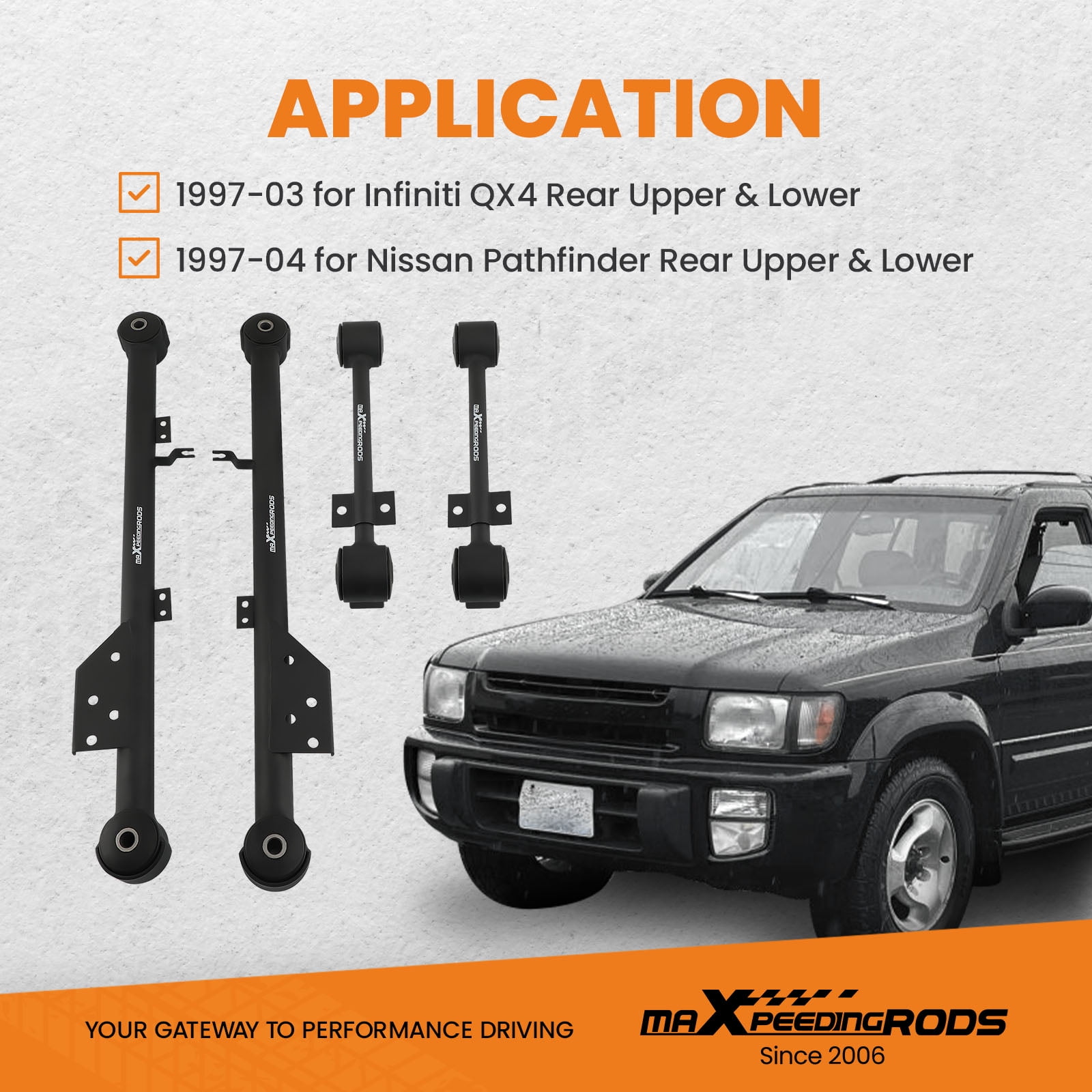 maXpeedingrods Rear Control Arms Upper Lower for Nissan Pathfinder, for Infiniti QX4 1997-2004 Trailing Arms Suspension 905-802 905-803 905-804 K660903