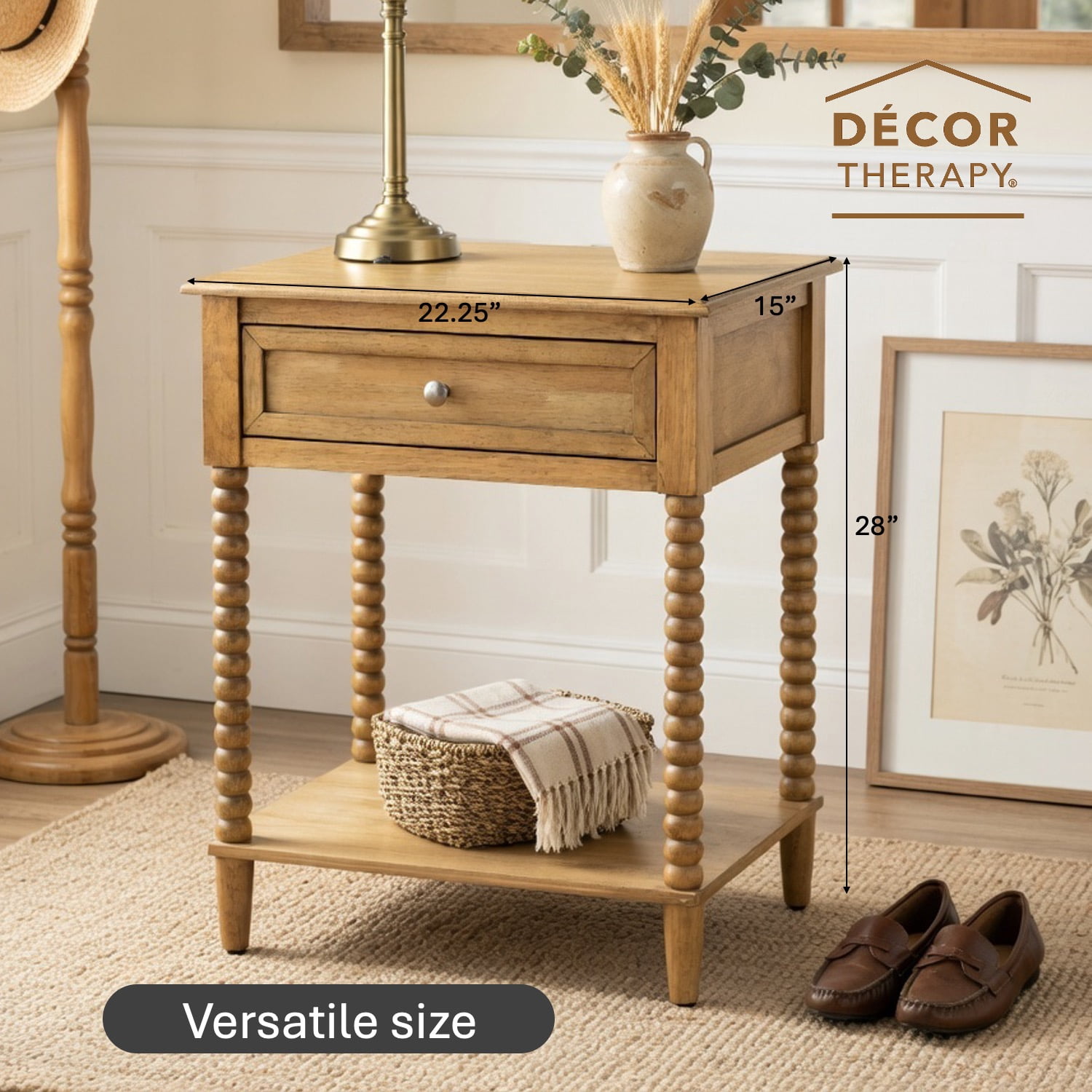 Decor Therapy Preston Traditional Single Drawer Side Table, Classic Bedside End Table with Lower Shelf, Seadrift