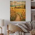thumbnail image 2 of Designart "Cheerful Golden Sunflowers II" Floral Print on Natural Pine Wood, 2 of 5