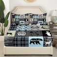 thumbnail image 3 of Erosebridal Retro Cabin Decor Bed Sheets Set King, Deer Bear Elk Sheets Vintage Rustic Farmhouse Sheet Set Western Cowboy Wildlife Patchwork Top Sheet 4 Pieces With 2 Pillow Cases, Grey Black, 3 of 5