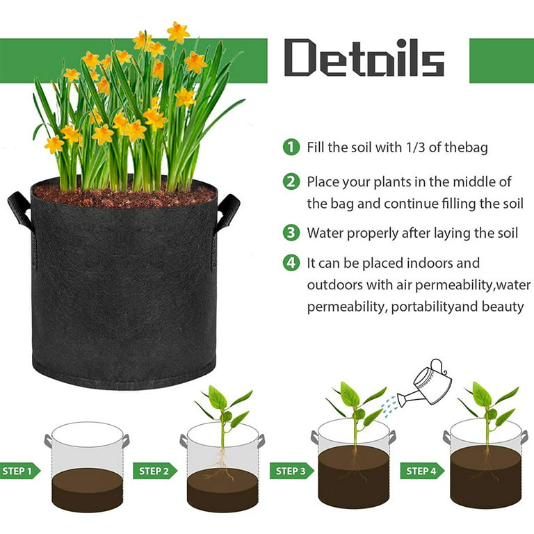 3 Pack 5 Gallon Grow Bags,plants Pots With Handles,indoor