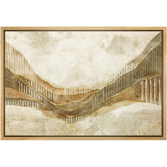 wall26 Framed Canvas Print Wall Art Pastel Grunge Brown Gold Wave Landscape Abstract Shapes Illustrations Modern Art Decorative Bohemian Multicolor for Living Room, Bedroom, Office - 16"x24&quot
