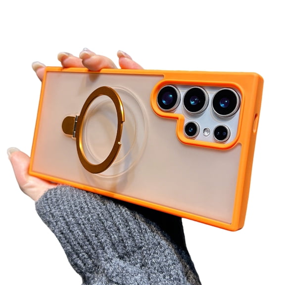 Allytechgroup for Samsung Galaxy S25 Ultra Case with Kickstand Ring Holder, Matte Translucent Anti-Scratch Shockproof Bumper Phone Case Cover for Women Men, Orange