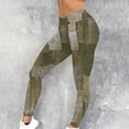 thumbnail image 2 of Lovskoo 2024 Yoga Leggings for Women Faux Denim Printed Tight Leggings Elastic High Waisted Yoga Pants Sport Workout Running Leggings Khaki L, 2 of 6