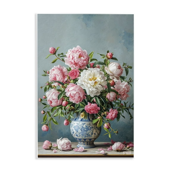 Stupell Industries Full Peonies Vase Botanical & Floral Painting Unframed Art Print Wall Art, 10 x 15