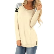 Women Stripes Leopard Printed Buttons Down Long Sleeve Top