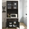 thumbnail image 3 of Pemberly Row Armoire de Cuisine en Porcelaine Haute de 32 Pouces de Large avec Rangement pour Micro-Ondes, Gris Chocolat, 3 of 5