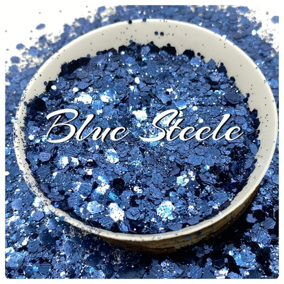 Blue Steele: Metallic dark chunky glitter mix - Sold By TwoFaced Glitters 1oz Wt.