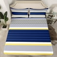 thumbnail image 2 of jejeloiu Modern Geometric Geometric Full Size Sheets,Minimalist Stripes Lines Bed Sheets,Gray Deepblue White Sheet Sets For Teens,Luxury Bedroom Decor,4 Pieces, 2 of 7