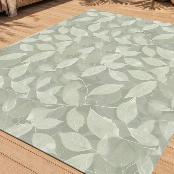 [Room Decor Rug]Carpet Sage Green Leaf Outdoor Rug, Botanical Indoor Outdoor Area Rug