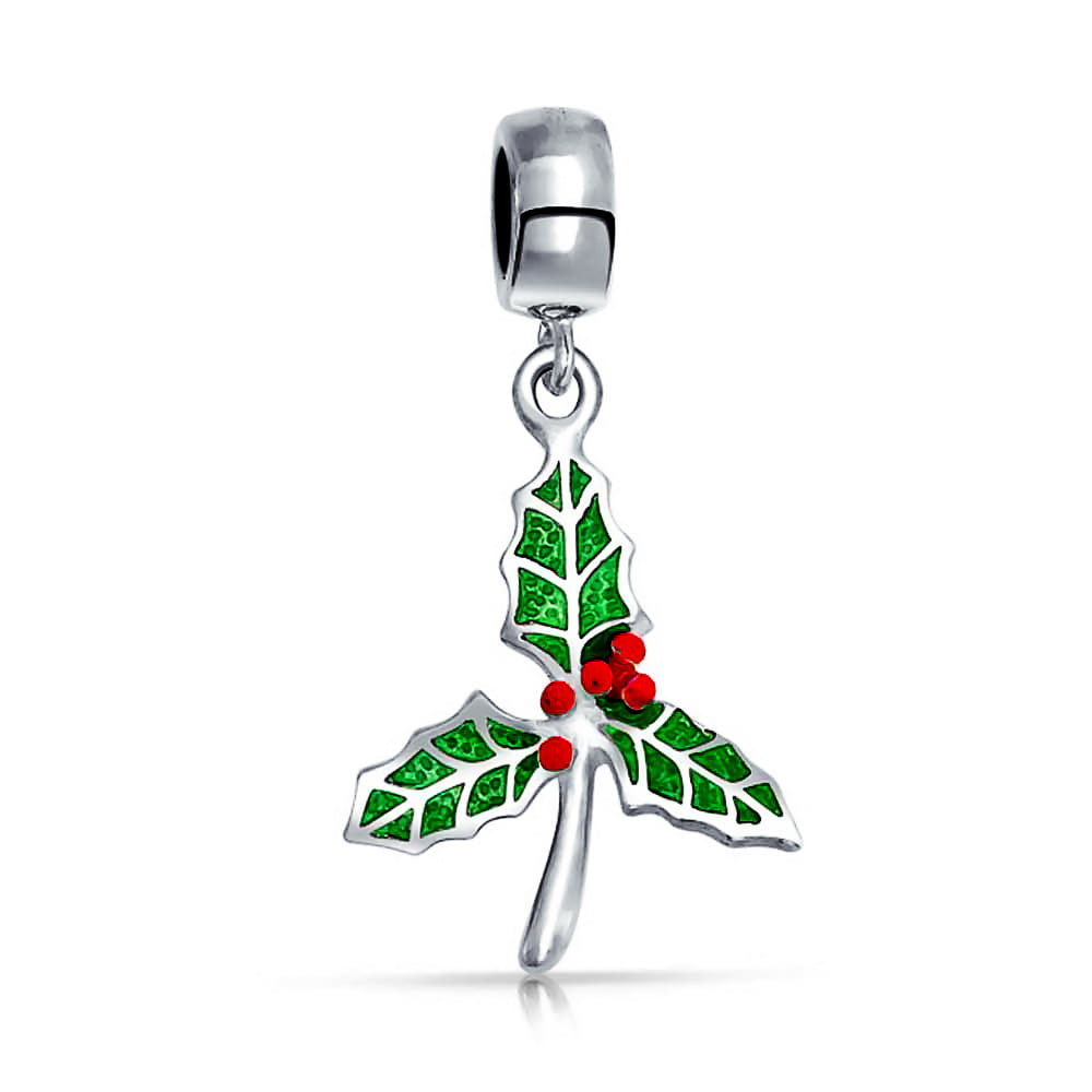 Charms New Christmas Mistletoe Dangle CharmS925 Sterling Silver Fully StampedBeads