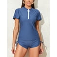 thumbnail image 1 of Beautyin Mode Femmes Bleu Couleur Unie Rushguard Falbala Haut Fermeture Éclair avant, 1 of 6
