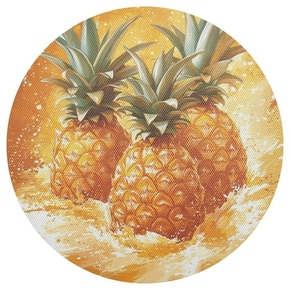 Pineapple Splash Art 15.4in Diameter PVC Plate Mat, Heat-Resistant and Cuttable, Kitchen Decor