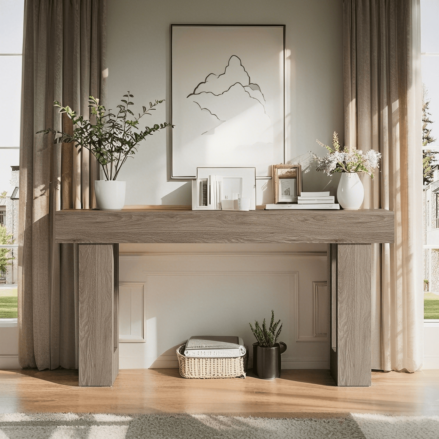 Tribesigns 63-Inch Long Console Table, Farmhouse Entryway Table for Entrance, Hallway, Living Room（Grey)