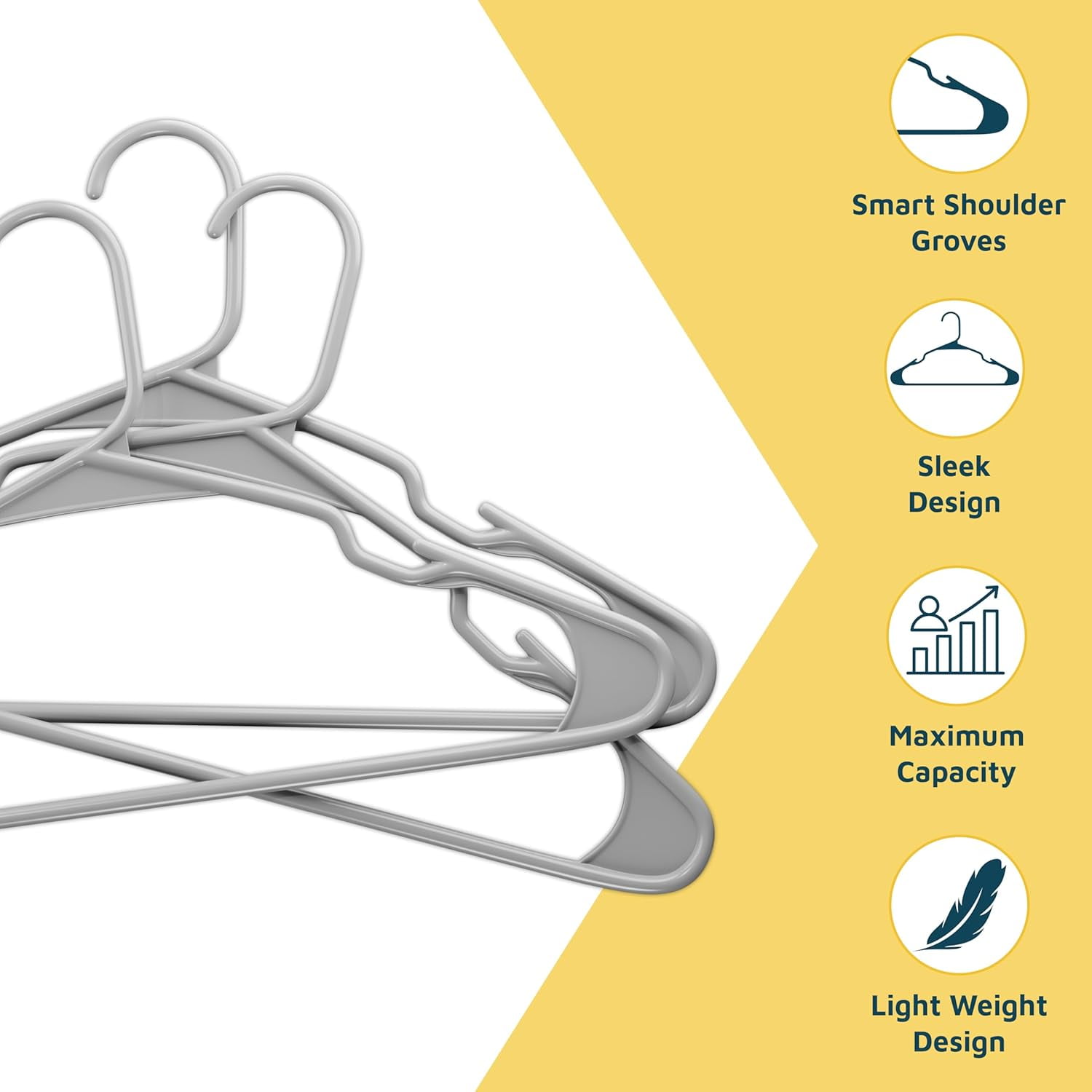 Lifemaster Plastic Clothes Hangers – Heavy Duty Hanger Set, For Organizing Clothes, Dresses, and Coat, Holds Up To 5 lbs, Space-saving Hangers with Non-Slip Shoulder Grooves, Pack of 50, Gray