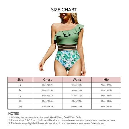 Women Swimsuit One Piece One Shoulder Backless Stretchy Breathable Bathing Suit for Beach Party Green Floral M