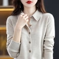 thumbnail image 5 of Women's Lapel Pure Wool Cardigan Autumn And Winter New Merino Cashmere Sweater Long Sleeve Formal Knitting Top S-XXL, 5 of 5
