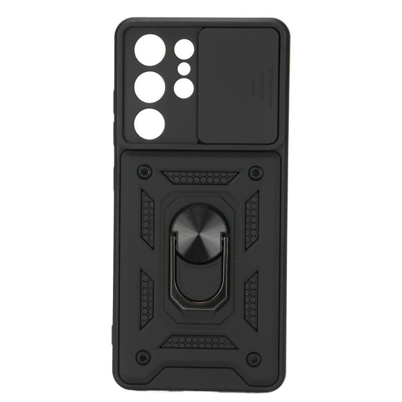 Funda protectora deslizante para lente de cámara con soporte de anillo para S21 Ultra, color negro