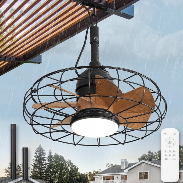 Ventilador de Techo ZMISHIBO IP65 Impermeable con 3 Temperaturas de Color y 6 Velocidades con Control Remoto