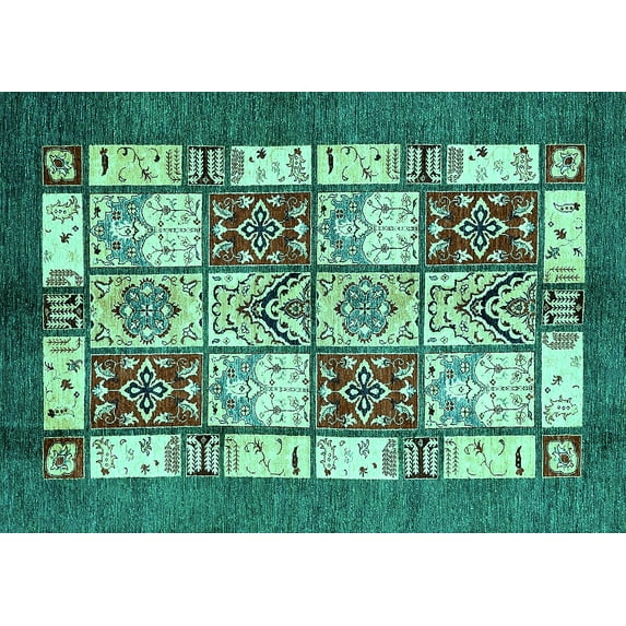 Ahgly Company Indoor Rectangle Abstract Turquoise Blue Modern Area Rugs, 5' x 7'