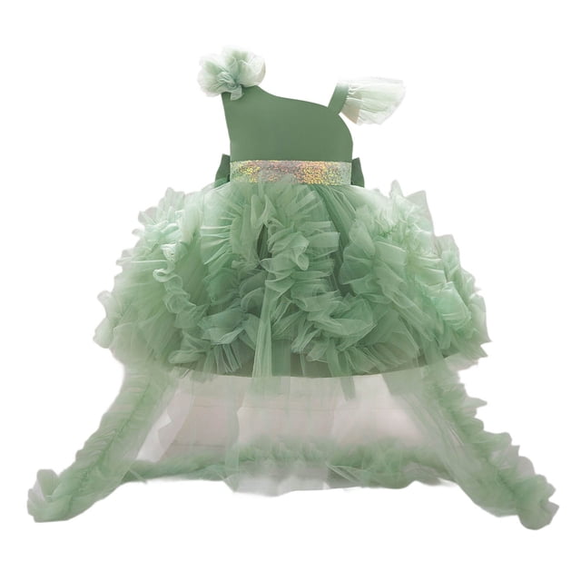 Rhuody Robes d'Été pour Fille Sans Manches Robe de Soirée Formelle avec Longue Robe de Traîne Robe Débardeur Unie Vêtements Rétro 6-12 Mois Vert Pâle