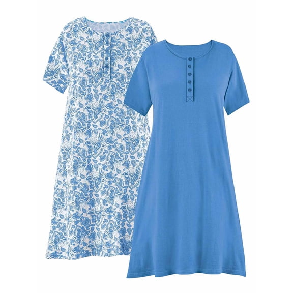 Paisley Print Henley Gowns, Set of 2 By Collections Etc.™