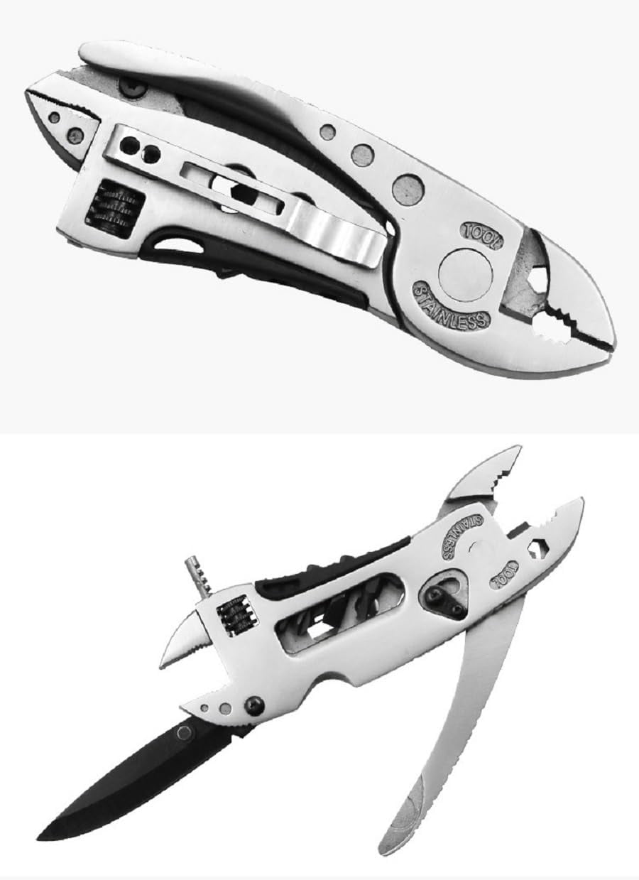 Buyohlic Multitool Wrench with 7 Tools/Pliers/Wire Cutter/Flat Screwdriver Adjustable Multi Purpose Stainless Steel Tool