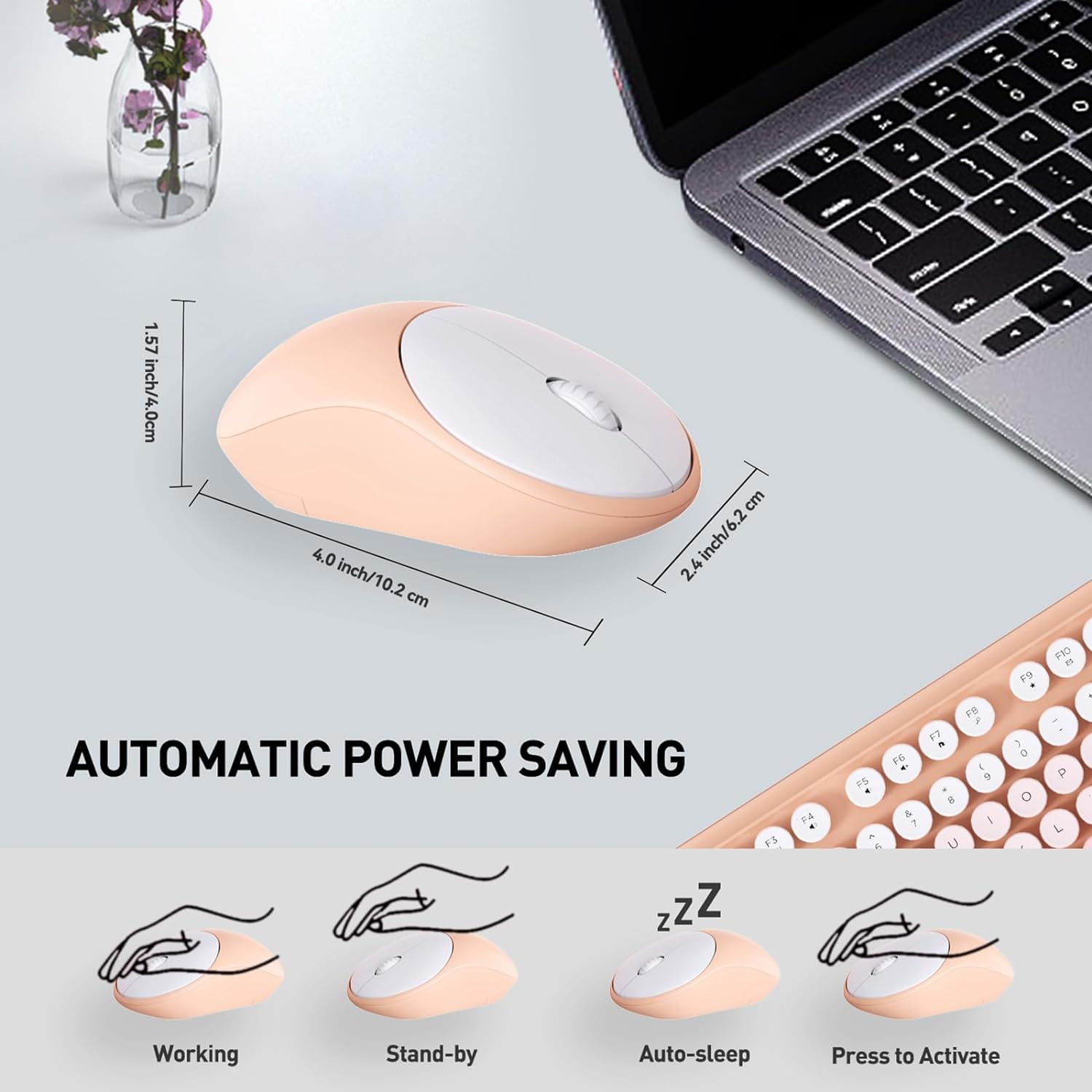 2.4GHz Wireless Keyboard and Mouse Set with Switch Button - Full-Size Keyboard - Compatible for Windows/Laptop/PC