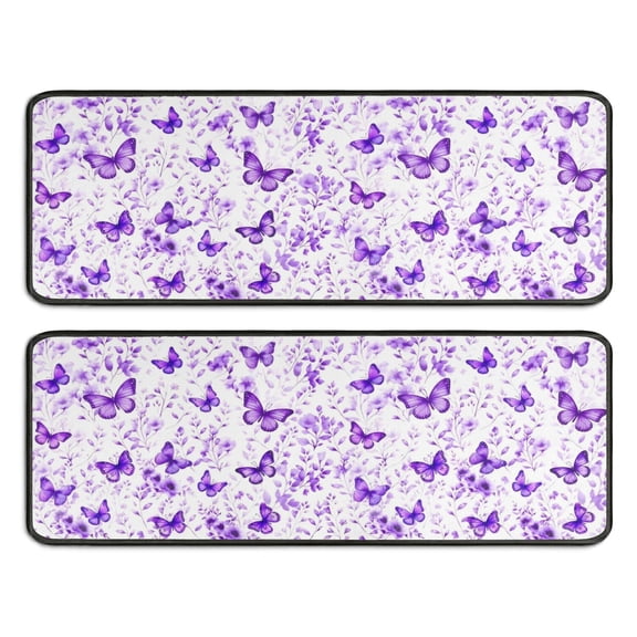 Kitchen Rugs Sets Of 2,White Purple Butterfly Flower Pattern Anti Fatigue Kitchen Mat Rugs Non Slip Washable,Decorative Kitchen Floor Mats for Kitchen,Sink,Laundry,17"x47" 17"x47"