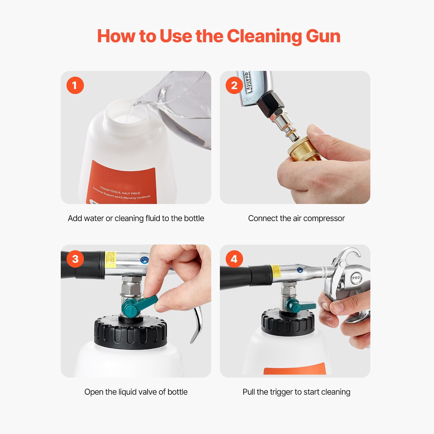 Vortex Cleaning Gun, High-Pressure Air Compressor Gun with 1L Tank, 360° Rotating Nozzle, Spray and Blow Modes, 6-9.2 Bar Pressure, for Car Interior and Exterior Cleaning