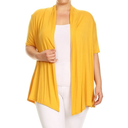 Plus Size Women's Open Front Solid Cardigan