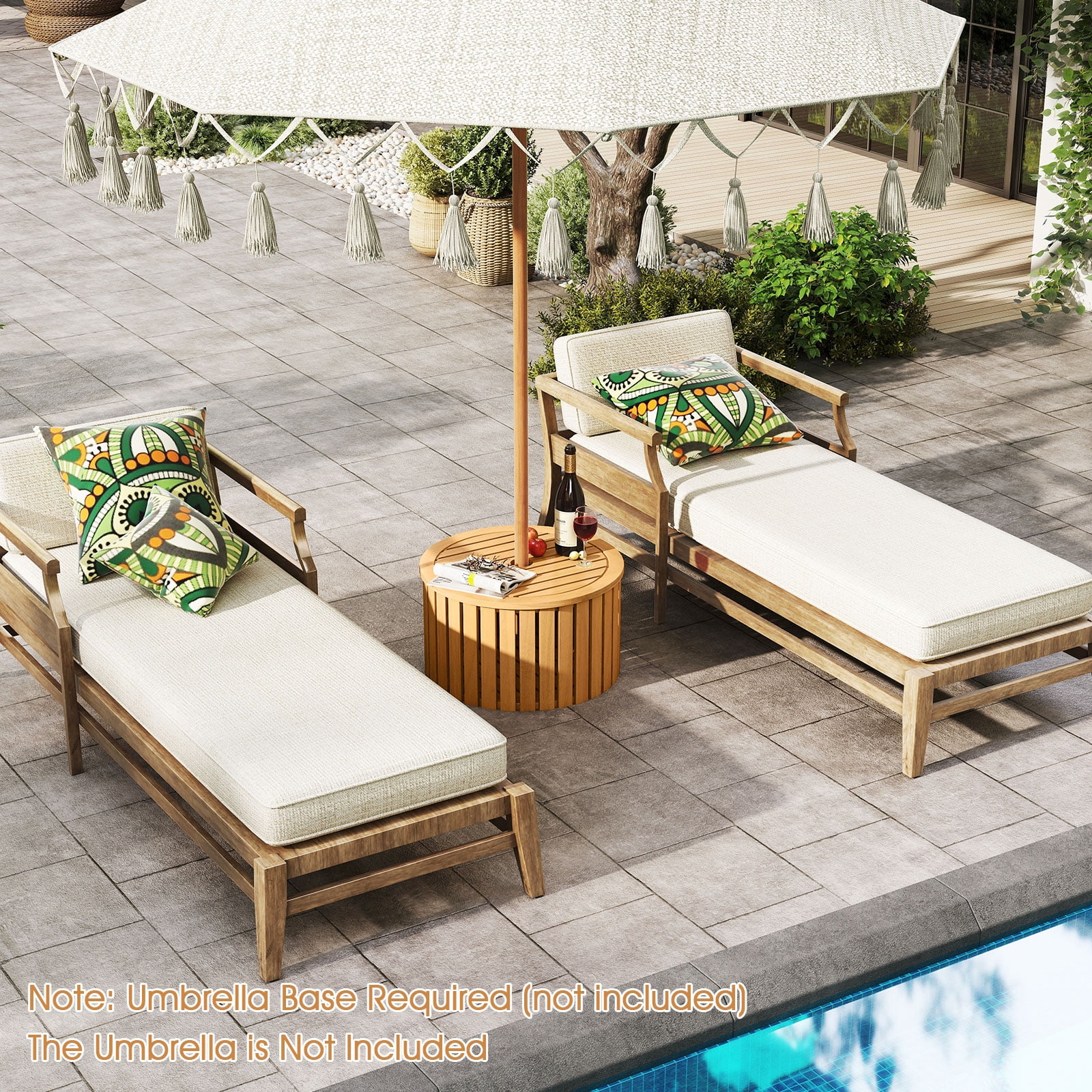 Gymax 2-in-1 Outdoor Side Table w/Storage Umbrella Hole & Removable Base for Backyard