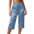 thumbnail image 3 of Bovxnpu Womens Pajama Pants Sleep Loungewear Bottoms Pajama Pants Summer Ice Silk Like 7 Inch Loose Sleepwear, 3 of 7
