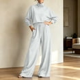 thumbnail image 4 of vdgthytj Sweatsuits Women 2 Piece Outfit Long Sleeve Turtleneck Drop Shoulder Tops Drawstring Wide Leg Pants Fall Athleisure Sets(X-Large,White), 4 of 6