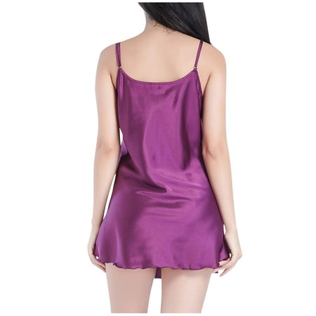 Womens Short Satin Chemise Nightgown Sexy Slip Silk V-neck Lingerie Sleepwear Soft Cami Mini Dress Nightdress