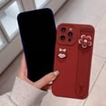 thumbnail image 2 of Cute 3D Cartoon Girl Avatar Phone Case with 3D Rotatable Flower Wristband Stand, Camera Lens Protection, Shockproof Silicone Soft Case for iPhone 12 Pro, Dark Red, 2 of 9