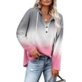 thumbnail image 2 of Hoodies Sweatshirt for Women Half Button Hooded Pullover Drawstring Long Sleeve Shirts Tops Gradient Clothes, 2 of 6
