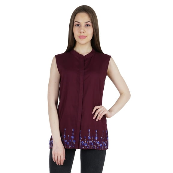 Moomaya Women Embroidered Top Sleeveless Tank Top Shirt Summer Ethnic Blouse