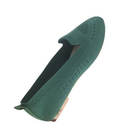 hopeusnice Women s Knitted Slip On Flats Comfortable Breathable Shoes Lightweight Loafers Casual Beach Sneakers Army Green 41