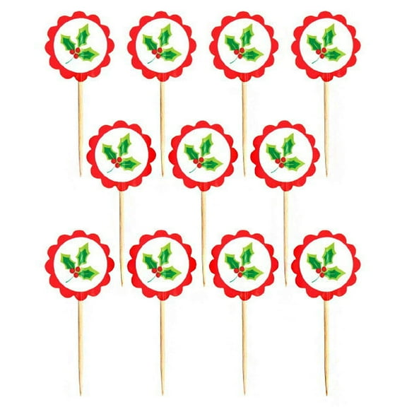 2.5" Holly Paper Party Picks - 36/Pack (400051)