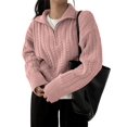 thumbnail image 3 of Women'S Sweaters Fall Winter Quarter Zip Long Sleeves Casual Ribbed Cable Knit Pullover Pink One size, 3 of 8